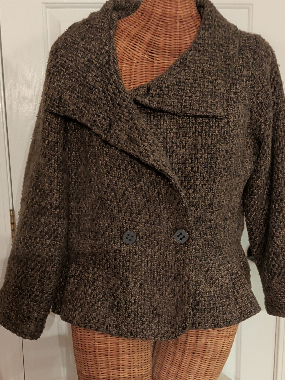 Oleg Cassini Textured Peplum Jacket Brown